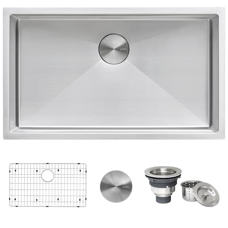 Ruvati 32" Undermount 16 Gauge Tight Radius Kitchen Sink SS Single Bowl RVH7400